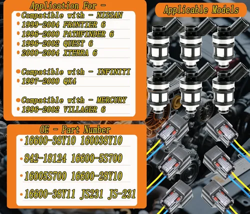 Miniatura 2 de 6 unids inyector de combustible con enchufe de arnés para Nissan Frontier Pathfinder Xterra Reemplazo 1996-2004 para Nissan Frontier Pathfinder