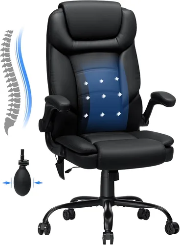 Silla de oficina ejecutiva de 450 libras con soporte lumbar inflable, silla de oficina resistente para personas pesadas, silla ergonómica grande y
