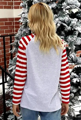 Miniatura 4 de Camisa de Feliz Navidad para mujer, blusa con sombrero de Papá Noel, camiseta casual de manga larga raglán para vacaciones