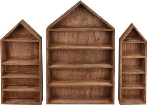 Miniatura 4 de Ikee Design Juego de 3 piezas montadas en la pared en forma de casa de madera con forma de cubículo de sombra con puerta, vitrina de almacenamiento