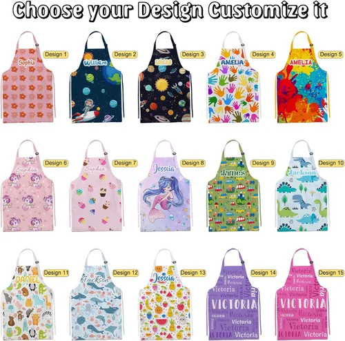 Miniatura 3 de Delantal personalizado para niños con nombre, juego de sombrero de chef personalizado, delantales personalizados, regalos para niños y niñas