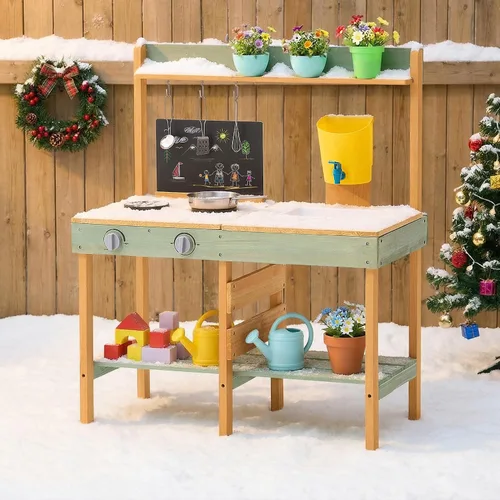 Miniatura 8 de VEVOR Cocina de juego de madera, cocina de barro al aire libre para niños, juego de cocina para niños pequeños, juego de cocina para niños