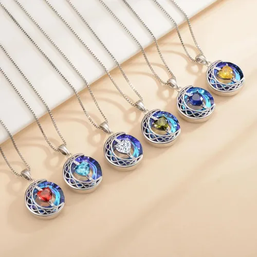 Miniatura 5 de LIANYU Collar para mujer, collar de zafiro azul, colgante de luna, plata de ley S925, colgante de cristal, regalos para esposa, novia, regalos