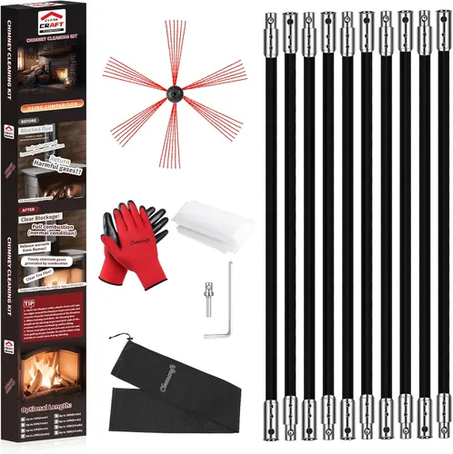 Miniatura 13 de Kit de limpieza de chimeneas de 16 pies, kit de limpieza de chimenea con 5 varillas de chimenea flexibles de nailon negro, sistema de limpieza