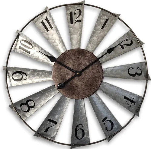 Mrocioa Molino de viento de 24 pulgadas, reloj de pared de metal envejecido, rústico, grande, decorativo, de gran tamaño, decoración de granja, sin