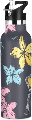 Miniatura 8 de Flores de otoño, tulipán, narciso, gladiolo, azul, doble pared, aisladas al vacío, botellas de agua con pajitas, a prueba de fugas, sin BPA, a