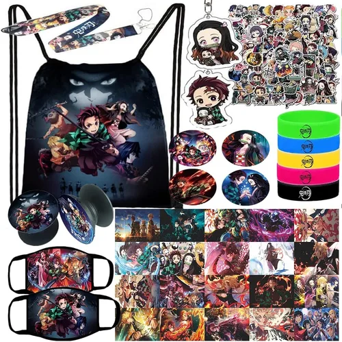 Hydow Juego de regalo de mercancía de anime incluye mochila con cordón calcomanías mascarillas M-asks cordón llaveros pulseras pines de botón Varios