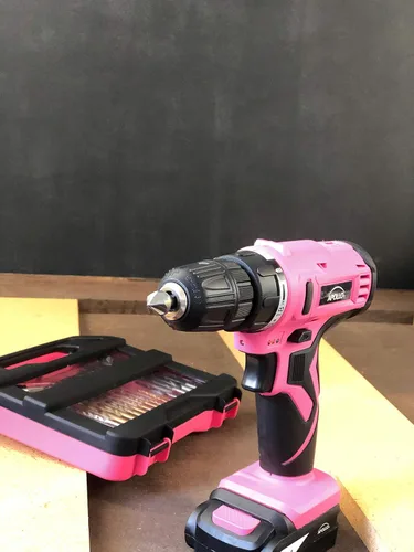 Miniatura 4 de Apollo Tools Potente taladro inalámbrico ligero, batería de iones de litio de 10.8 con juego de brocas de accesorios de 30 piezas, cinta rosa, rosa