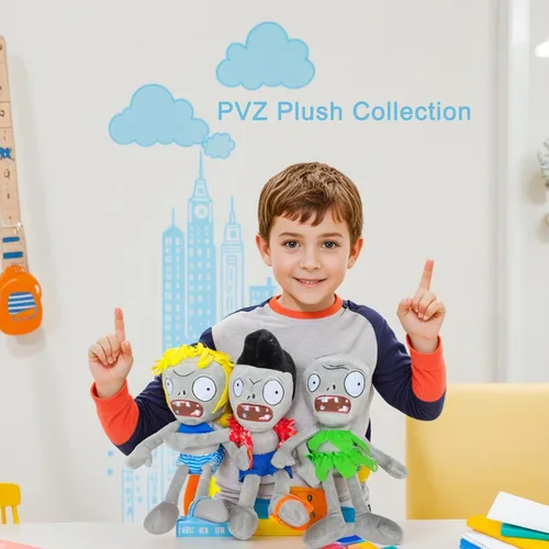 Miniatura 9 de Dyharnsty Juego de 3 bonitos juguetes de peluche de zombi, muñeca de peluche de PVZ para niños, grandes regalos para niños y fanáticos
