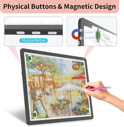 Miniatura 2 de YINGWOND Almohadilla de luz recargable A3 para pintura de diamantes con batería de 4000 mAh, botones físicos laterales, tablero de luz de arte
