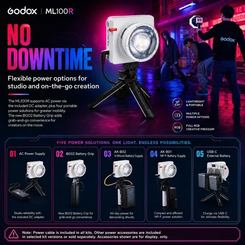 Miniatura 8 de Godox ML100R 110W RGB LED luz de video, con reflector intercambiable de 15°/1800-10000K CCT/14 efectos FX cinematográficos/múltiples opciones