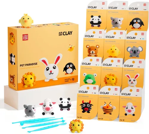 Miniatura 11 de LOUFOR Kits de arcilla de secado al aire – Arcilla de modelado para niños, ultraligera y suave, segura y no tóxica, 12 cajas de arcilla mágica