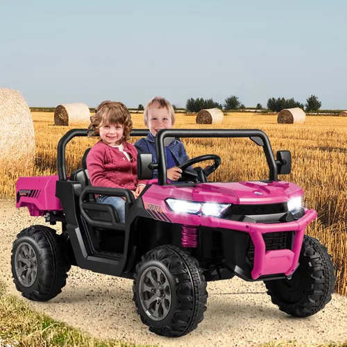 Miniatura 8 de Costzon Camión volquete con control remoto, UTV eléctrico de 12 V para niños con cama volquete eléctrica, función de balanceo, pala, 4 suspensiones