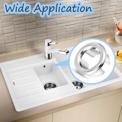 Miniatura 5 de Paquete de 4 fundas para anillo de desbordamiento para fregadero de baño de cocina, agujero redondo de desbordamiento, tapa de desagüe, inserción