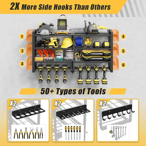 Miniatura 4 de Jusgym Organizador de herramientas eléctricas para montaje en pared, estante de almacenamiento de herramientas de garaje de 450 libras con 8