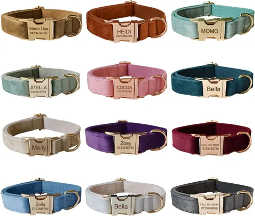 Miniatura 2 de Collar para perro personalizado con hebilla metálica - Collares para mascotas personalizados con nombre y número de teléfono (Estilo Terciopelo1)