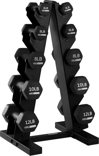 Miniatura 26 de HolaHatha Neoprene Dumbbell Weights Set w/Rack, Home Gym Equipment - Portable Weighted Exercise Dumbbells for Fitness, Training, and Lifting