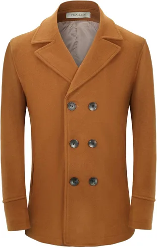 Miniatura 4 de VICALLED Abrigo de invierno de doble botonadura con cinturón para hombre chaqueta cálida de lana para exteriores