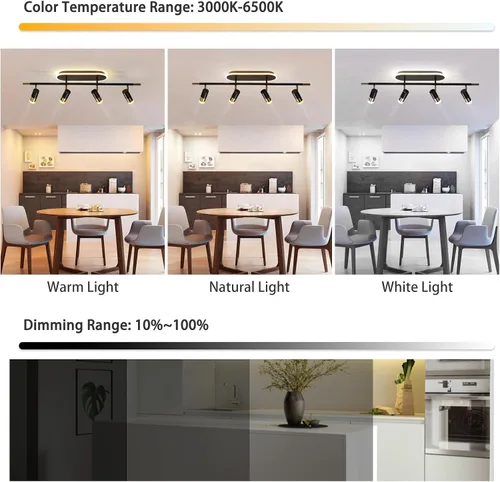 Miniatura 3 de Jaycomey Lámpara LED de 4 luces con control remoto, focos de luz de techo regulables de 41 W, ajustable de 3000 K-6500 K, moderna lámpara de techo