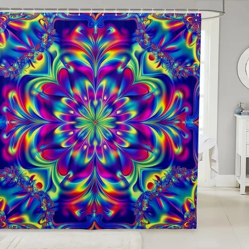 Erosebridal Cortina de baño psicodélica, verde azulado, azul, morado, juego de cortina de ducha para niños y niñas, cortina de ducha exótica