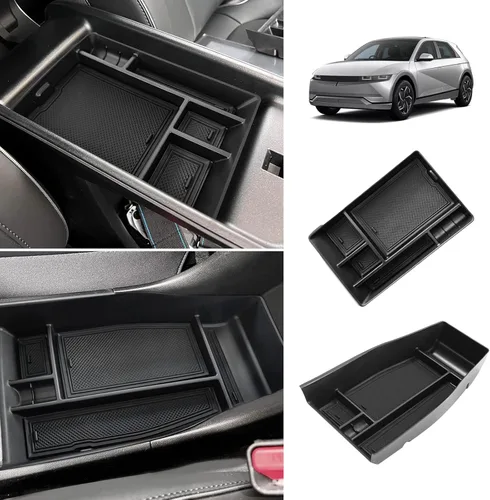 Miniatura 9 de BestEvMod Caja de almacenamiento para reposabrazos Ioniq5, bandeja organizadora de consola central, accesorios interiores con ribete negro de goma