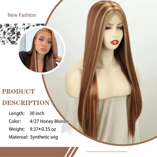 Miniatura 2 de Xinran Pelucas rubias degradadas para mujer, peluca larga y lacia marrón rubia, mezcla de área pequeña, encaje frontal, reemplazo de línea capilar