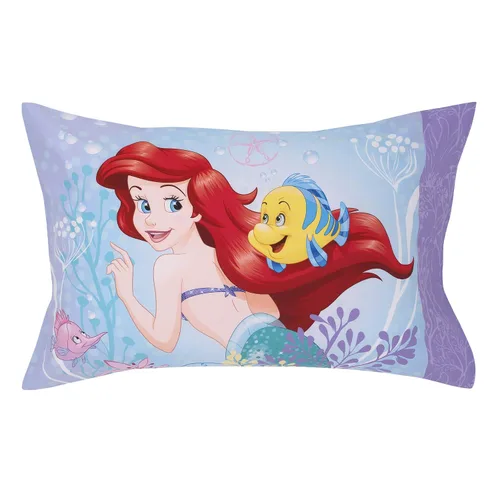 Miniatura 5 de Disney - Juego de ropa de cama infantil de 4 piezas con diseño de La Sirenita Be Fearless Aqua, lavanda y naranja Ariel, edredón, sábana bajera