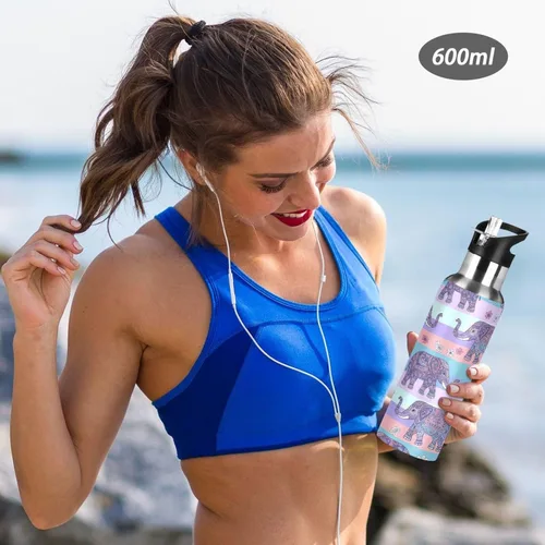 Miniatura 6 de Elephants Insulated Stainless Steel Water Bottle with Straw 20 Oz Leakproof Water Bottles, BPA-Free Sports Water Bottle with Straw