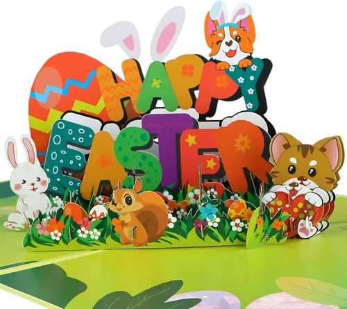 Miniatura 10 de D4DREAM Tarjeta desplegable de Pascua con sobre, 6 x 8 pulgadas, cesta de huevos de Pascua 3D, tarjeta de felicitación de conejo, ramo de flores