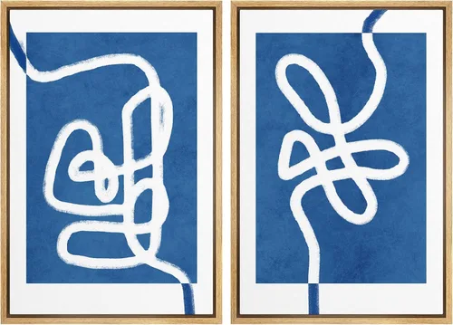 Miniatura 23 de SIGNWIN Lienzo enmarcado para pared, juego de arte de collage de ondas en espiral de mediados de siglo, formas abstractas, acogedor, neutro
