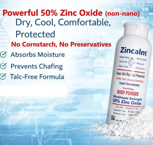 Miniatura 6 de Zincalm - Polvo totalmente natural para cuerpo y pies, concentrado 50% de zinc, sin almidón de maíz, absorción de humedad, antirozaduras, fricción