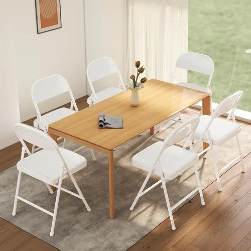 Miniatura 2 de Paquete de 6 sillas plegables acolchadas de cuero, marco de metal con asiento y respaldo de piel sintética, capacidad de 650 libras, silla plegable