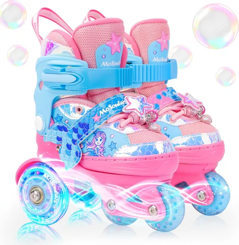 Patines de Sirena para Niñas, MoSoulais 4 Tamaños Ajustables con Ruedas Iluminadas para Niños Pequeños, Patines para Mujeres Principiantes