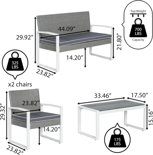 Miniatura 4 de JONATHAN Y Elina LVG1102A-4SET - Juego de 4 piezas para patio al aire libre, muebles modernos de mimbre con cojines y mesa de centro de madera