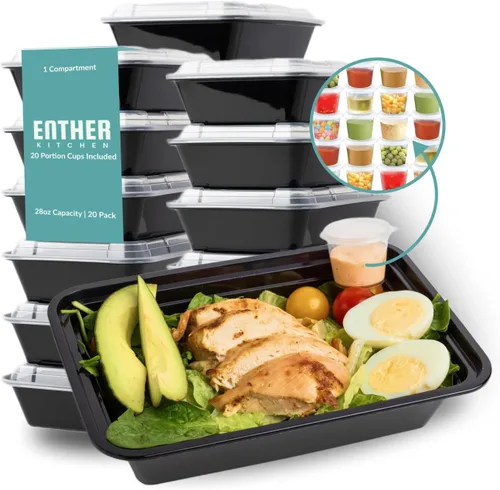 Miniatura 8 de Enther Contenedores de preparación de comidas [paquete de 20] 2 compartimentos con tapas, caja Bento para almacenamiento de alimentos, sin BPA