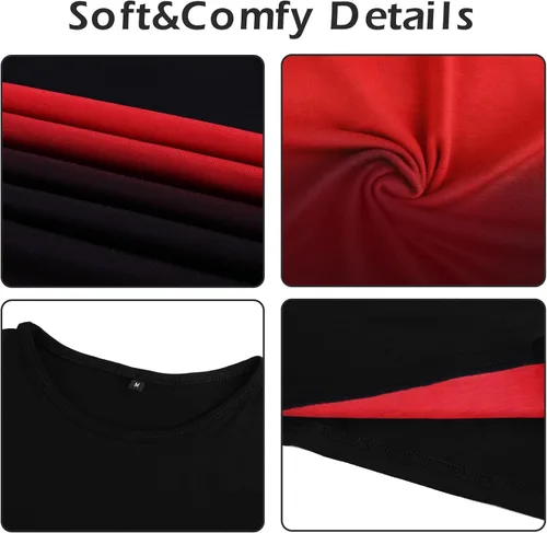 Miniatura 6 de kuboyee Mens Slim Fit Cotton T-Shirt Short Sleeve Crew Neck Contrast Gradient Color Stitching Tops Fashion Shirts Casual Tee