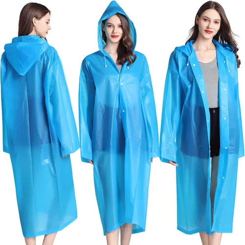 Miniatura 24 de Cosowe Ponchos de lluvia reutilizables para adultos, 2 piezas impermeables de emergencia para mujeres y hombres con capucha y cordón