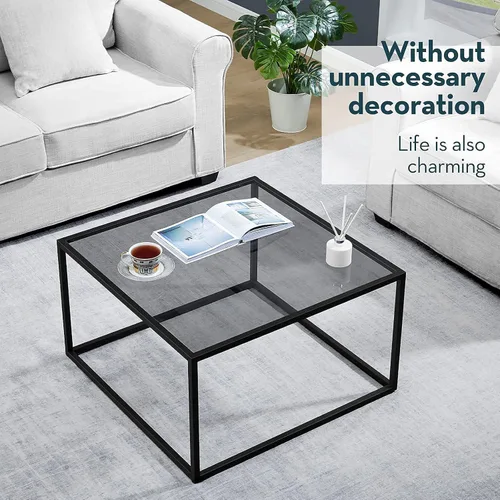 Miniatura 4 de SAYGOER Mesa de centro de cristal, mesa de centro pequeña y moderna, mesas centrales cuadradas simples para sala de estar, 26.7 x 26.7 x 17.7 Gris