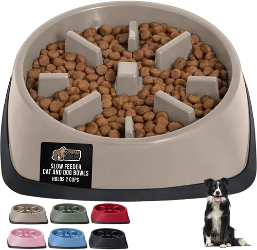 Miniatura 17 de GORILLA GRIP Cuencos para perros de alimentación lenta pendiente de patente, juguete interactivo de rompecabezas de 4 tazas para entrenamiento