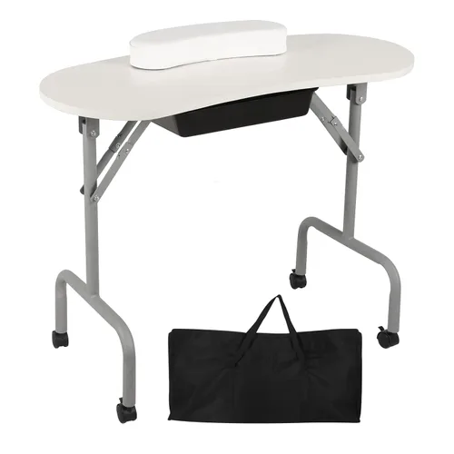Miniatura 8 de AGESISI Mesa de manicura portátil plegable para uñas con cajón grande, mesa de tecnología de uñas para sala de trabajo, estación de trabajo, Negro