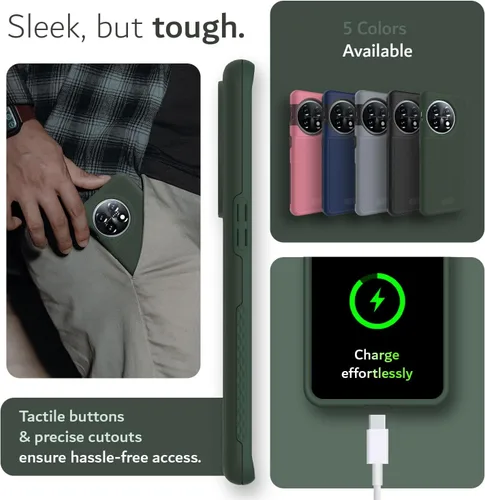 Miniatura 6 de TUDIA DualShield Grip - Funda protectora para OnePlus 11 5G (2023), MergeGrip, de doble capa, a prueba de golpes, delgada, de grado militar, Verde