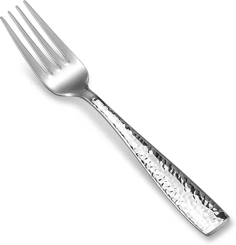 KEAWELL Juego de 4 tenedores de ensalada martillados Louis de 7.6" de alta calidad, acero inoxidable 18/10, borde cuadrado con bordes redondeados