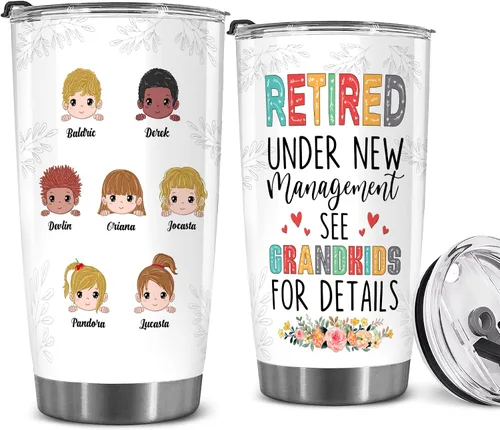 Miniatura 8 de WHIDOBE Vaso de jubilado personalizado (4 niños) personalizado para jubilados bajo nueva administración, mira a los nietos para obtener detalles