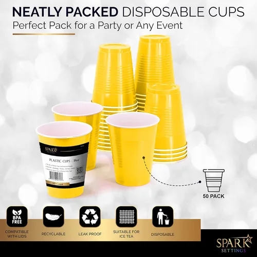 Miniatura 4 de Amcrate Vasos desechables, vasos de plástico amarillos de 18 onzas para fiesta, fuertes y resistentes para boda, Navidad, Halloween, paquete de 50