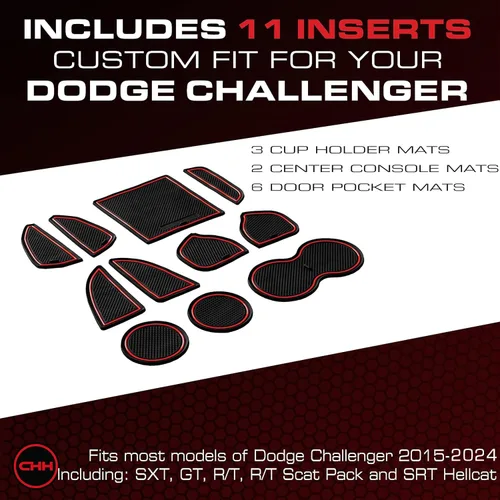 Miniatura 2 de CupHolderHero Se adapta a accesorios Dodge Challenger 2015-2024, insertos interiores antideslizantes antipolvo, tapetes para consola central, juego