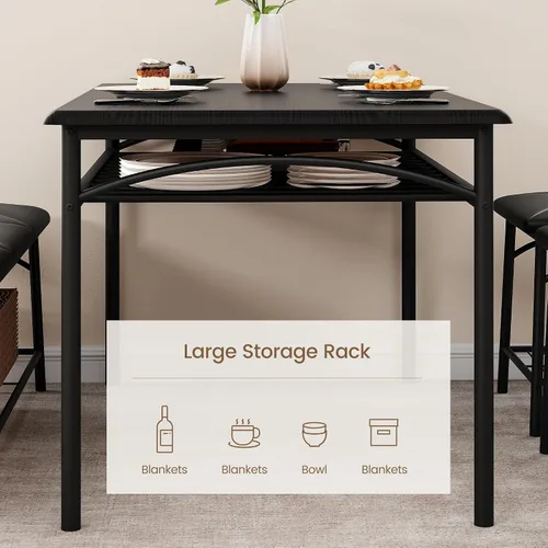 Miniatura 7 de IDEALHOUSE Juego de 4 mesas de comedor para 4, mesa de cocina con banco de comedor tapizado y taburetes cuadrados, juego de comedor para 4 personas