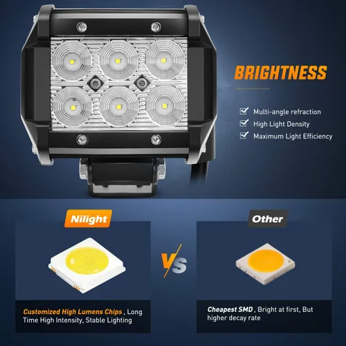 Miniatura 3 de Nilight Barra de luz LED, 18 W, 1260 lm, todo terreno, conducción, antiniebla, iluminación de trabajo para camioneta, tractor, camioneta, barco