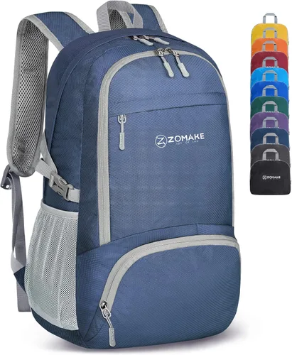 Miniatura 7 de ZOMAKE Mochila plegable ligera 30L, mochilas plegables para senderismo, mochila plegable compacta resistente al agua para viajes Naranja