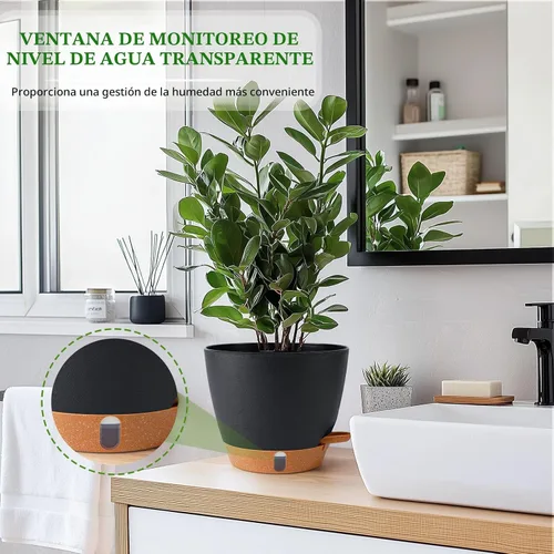 Miniatura 5 de Paquete de 2 macetas de 8 pulgadas para plantas de interior, macetas de plástico con orificios de drenaje, indicador de nivel de agua y depósito