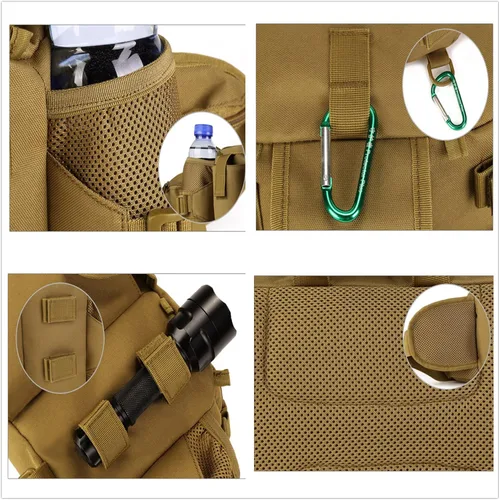 Miniatura 6 de Riñonera táctica con 2 bolsillos para botella de agua, riñoneras militares, impermeable, para caza, senderismo, correr, Negro -, Riñonera